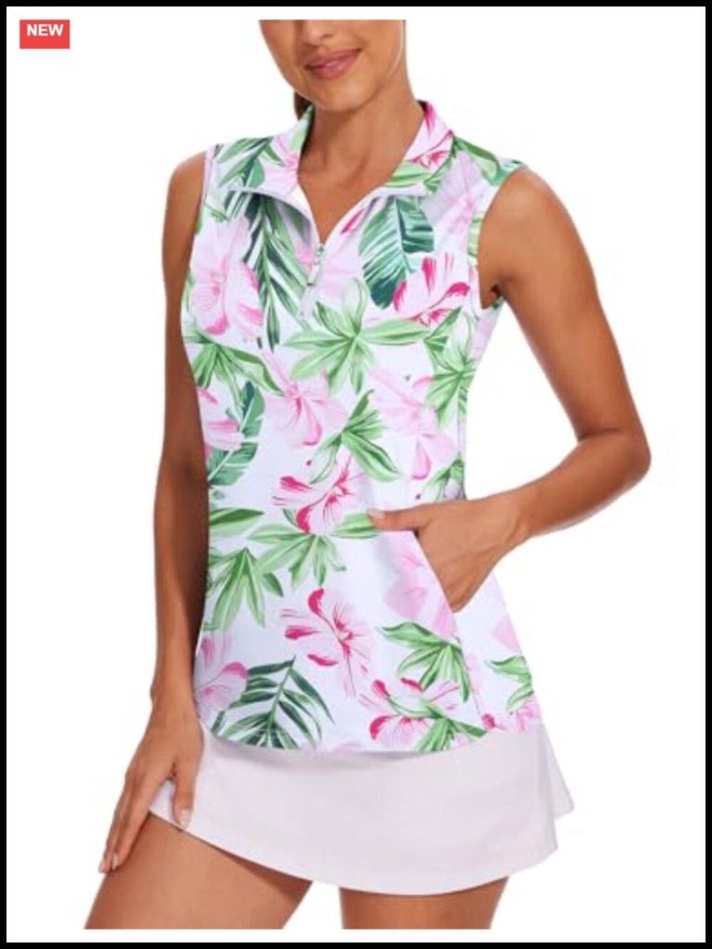 Women's Sleeveless Golf Polo Tank Top with Pockets & 1/4 Zip